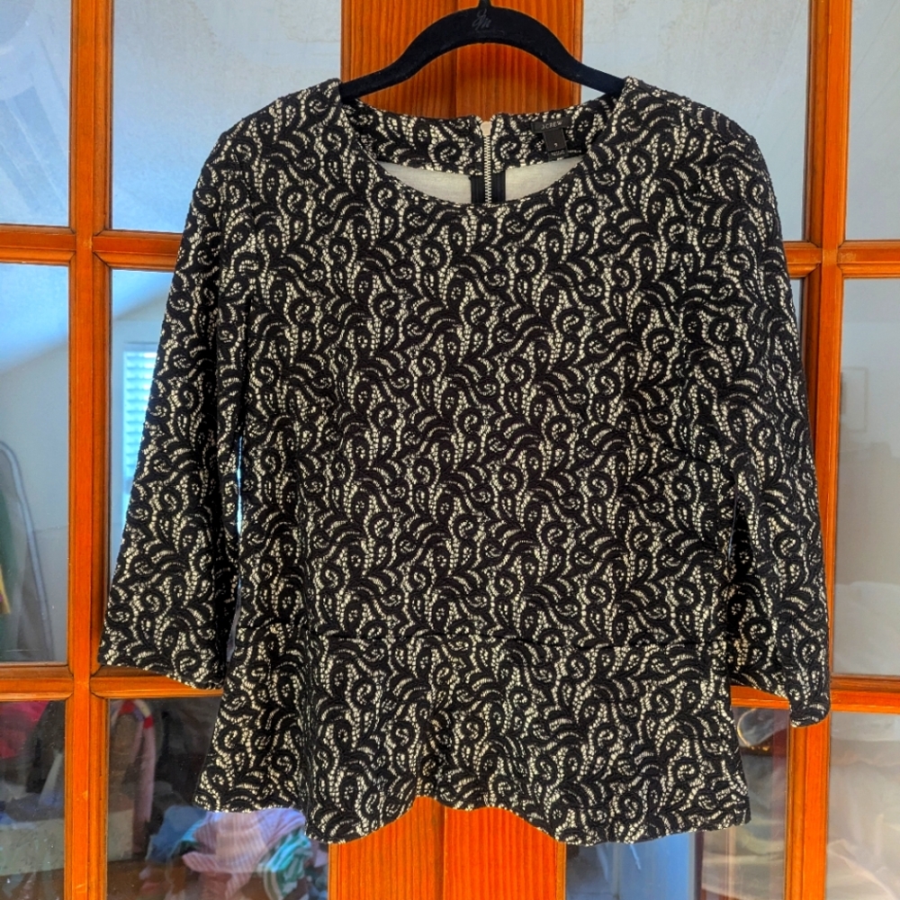 J Crew Black Lace overlay peplum blouse top Small holiday party